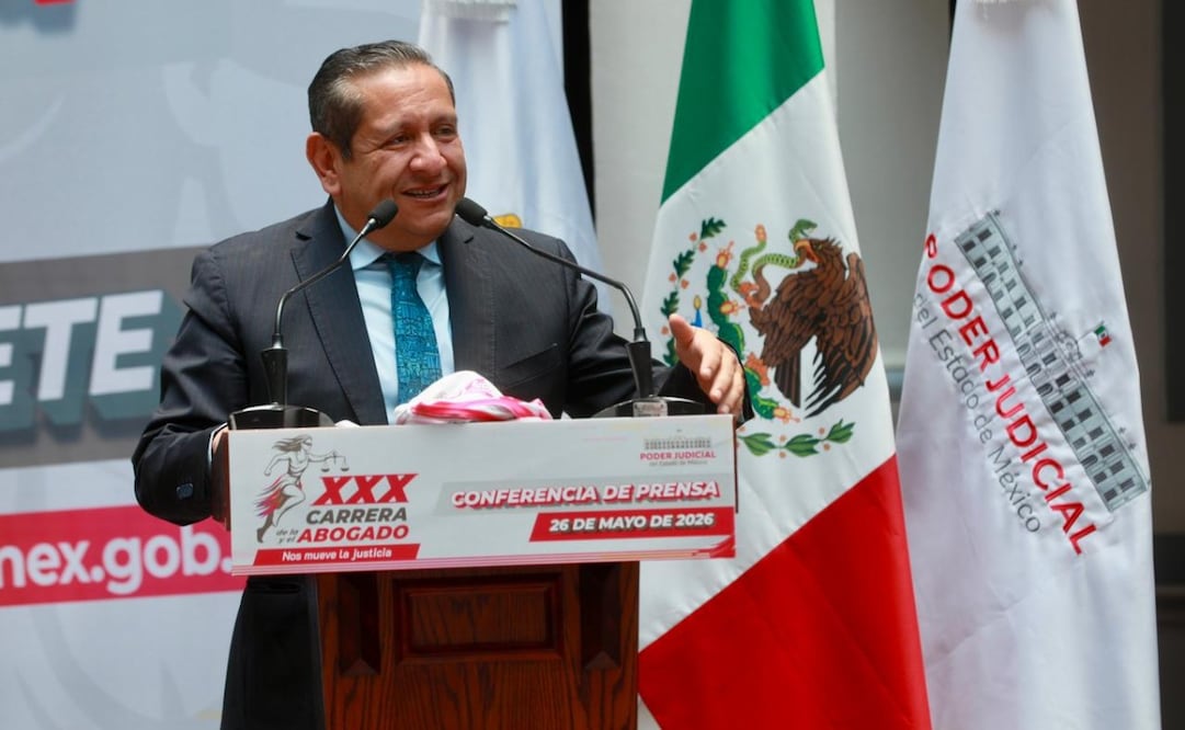 El magistrado presidente, Héctor Macedo García, durante la presentación de la Carrera de la y el Abogado 2026, destacando el impacto social del evento. Foto Especial