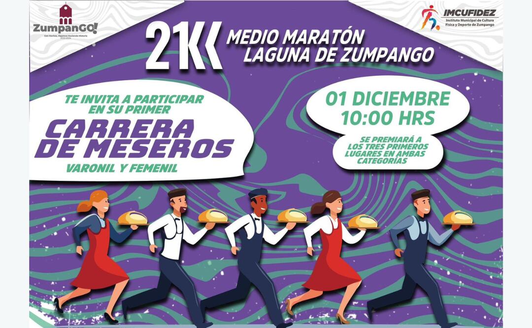 Medio maratón y carrera de meseros en Zumpango Foto: Especial