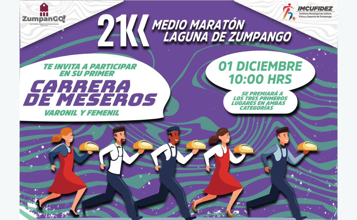 Medio maratón y carrera de meseros en Zumpango Foto: Especial