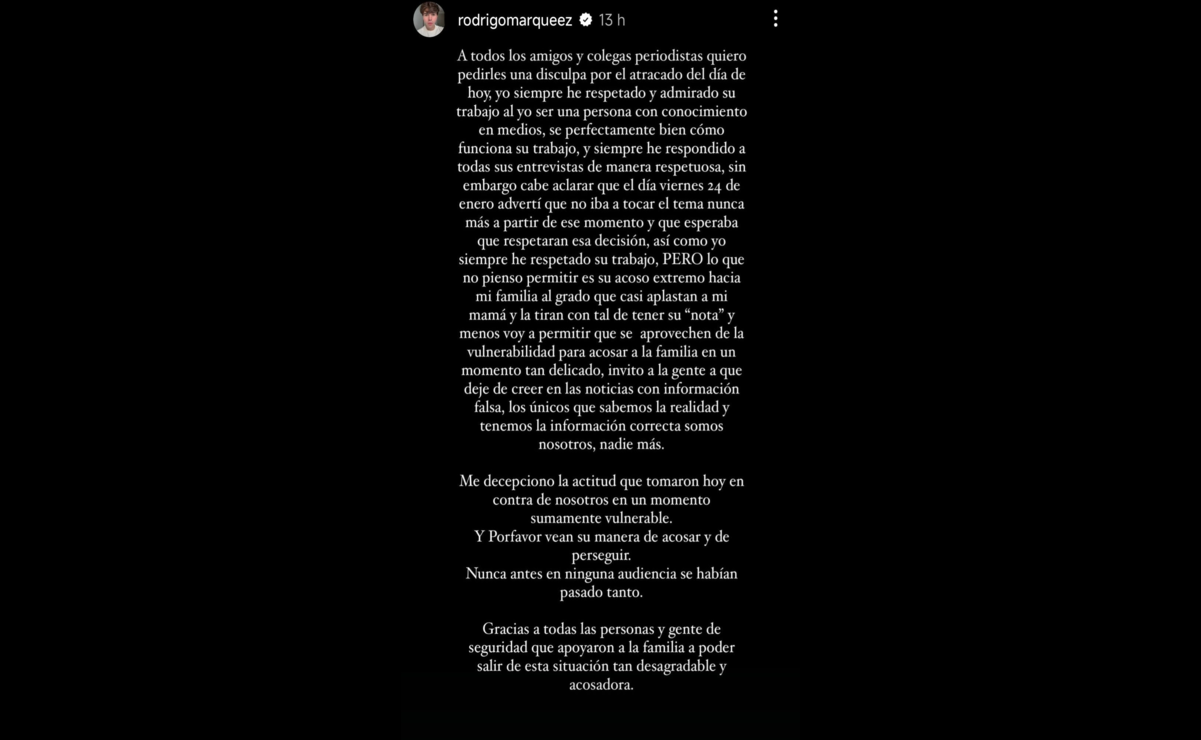 Rodrigo Márquez publicó un mensaje en sus redes sociales pidiendo disculpas por su comportamiento. Foto: @rodrigomarqueez / IG