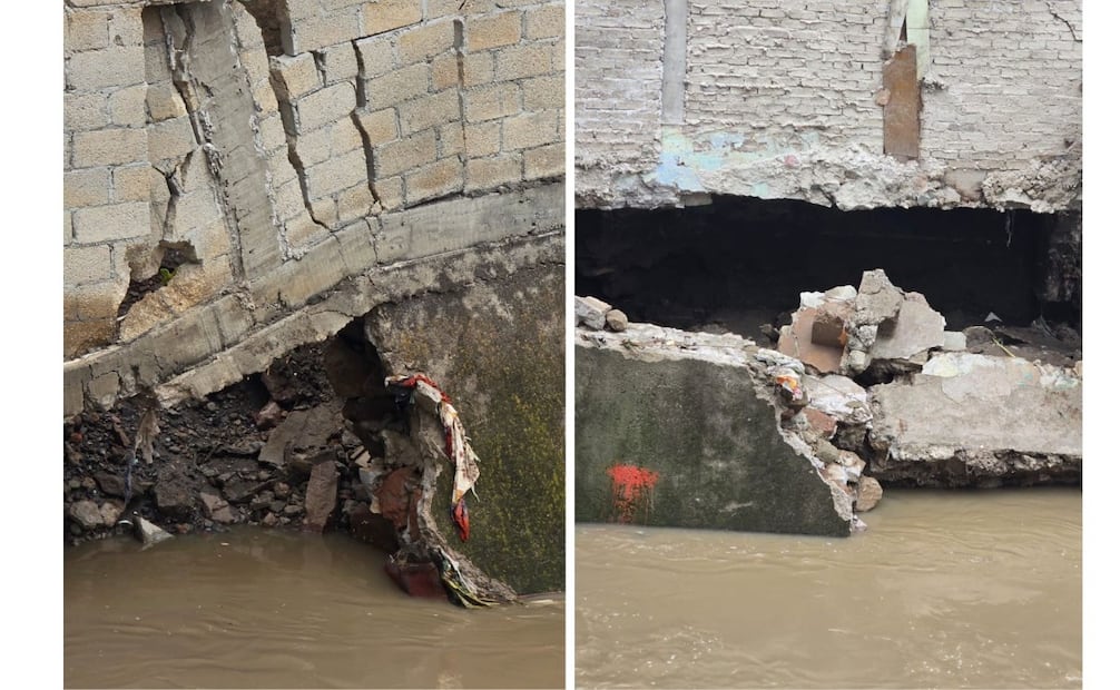 Personal de Protección Civil inspecciona las fisuras en las losas que ponen en riesgo a los habitantes. Foto Especial