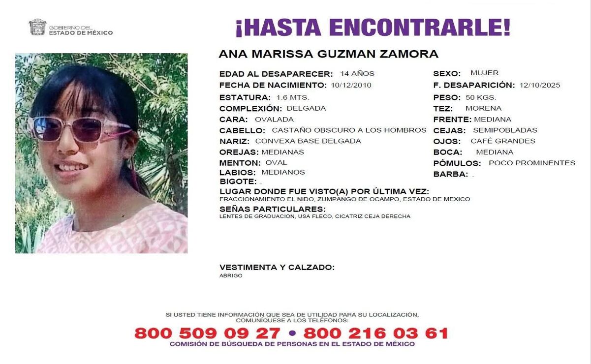 Exigen localización de Ana Marissa Guzmán, adolescente desaparecida en Zumpango