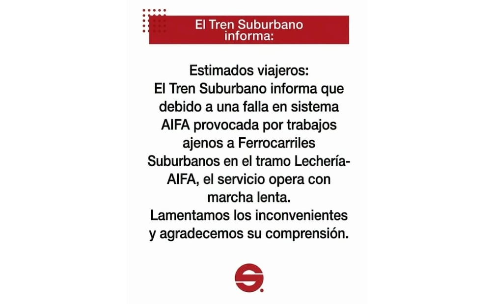Ferrocarriles Suburbanos informó que la falla fue provocada por trabajos ajenos a la empresa. Foto especial