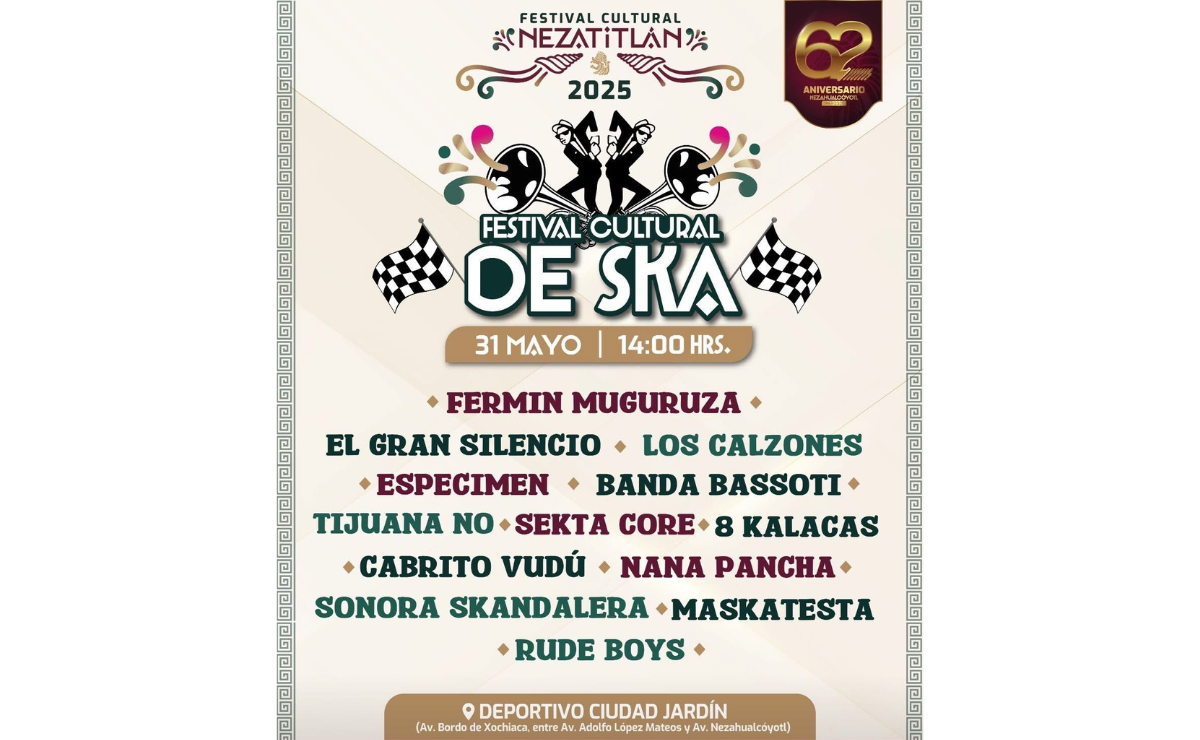 El Festival Cultural Nezatlan 2025 trae un cartel estelar al Deportivo Ciudad Jardín. ¡Prepárate para bailar y celebrar con tus bandas favoritas!