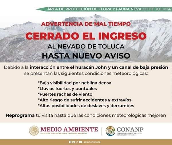 Cierran acceso al Nevado de Toluca por huracán Foto: Especial