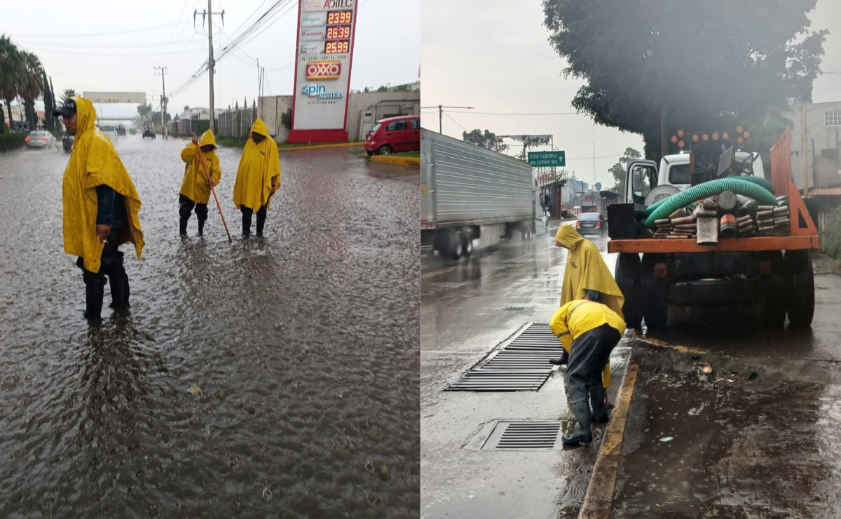 El agua rebasó las banquetas en el Parque Industrial Cartagena, obligando a vehículos y peatones a tomar precauciones. Foto: Especial