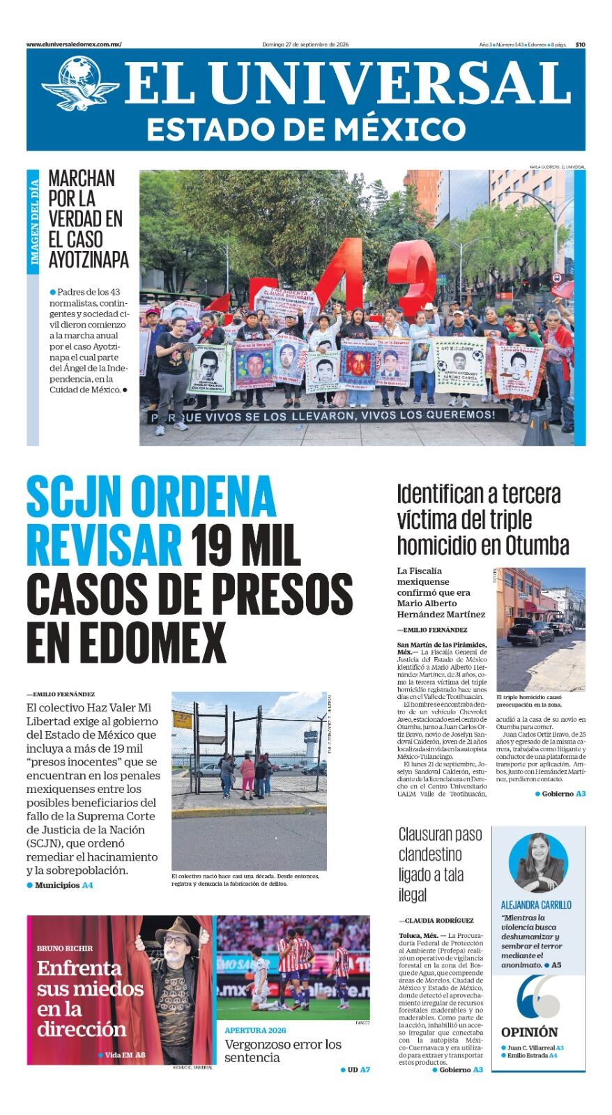 Portada del 27 de septiembre del 2026
