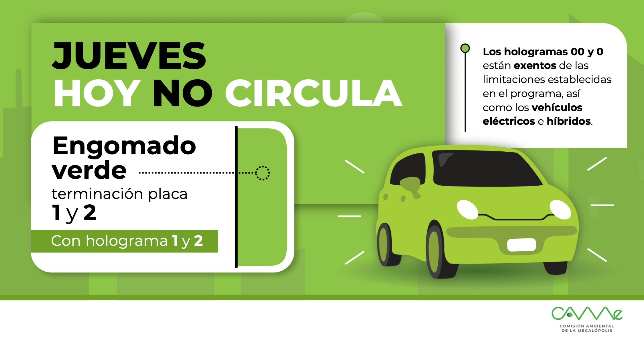 Los autos con engomado verde no podrán circular el día de hoy. Foto: @CAMegalopilis / X