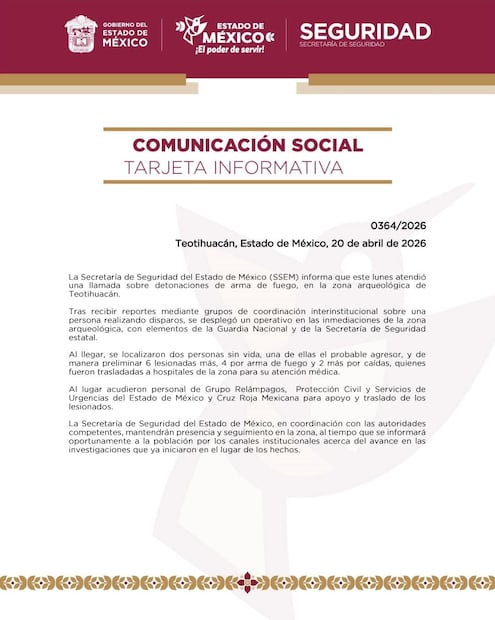 La gobernadora del Estado de México, Delfina Gómez Álvarez se solidarizó con las víctimas del ataque registrado en la Zona Arqueológica de Teotihuacán. Foto: especial