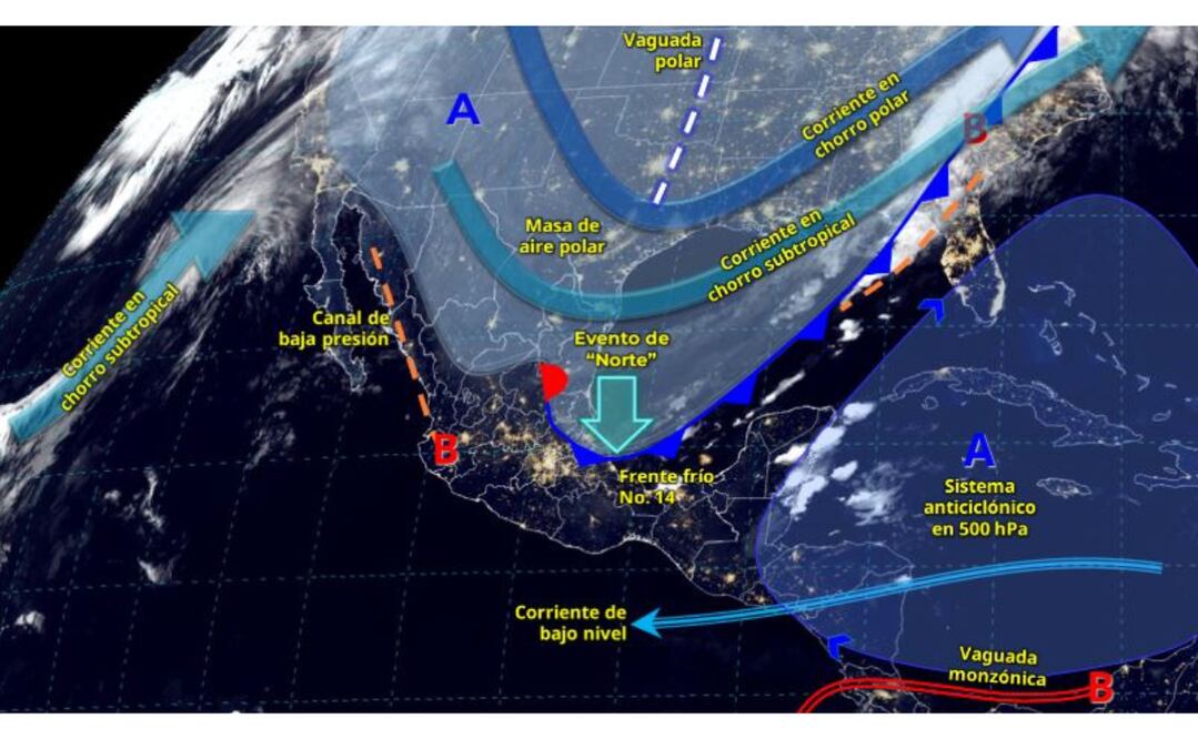 Frio No. 14 se desplaza gradualmente sobre el oriente y sureste mexicano / Foto: CONAGUA