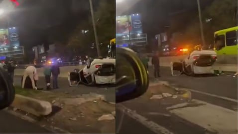 ¡Caos en Periférico! Vuelca automovilista frente a las Torres de Satélite; cierran carriles centrales