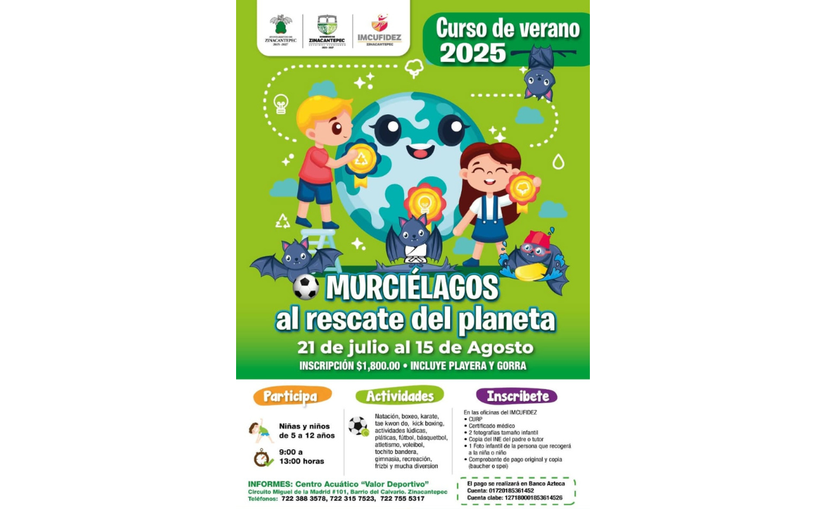 Niños y niñas disfrutando de las actividades acuáticas en el Curso de Verano "Murciélagos al Rescate del Planeta" del IMCUFIDEZ Zinacantepec. Foto: Especial