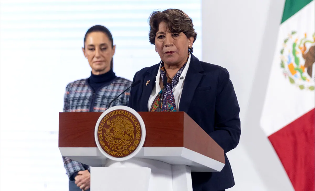 Delfina Gómez, gobernadora del Edomex, en la conferencia mañanera de Sheinbaum del 26 de junio de 2025. Foto: Hugo Salvador/EL UNIVERSAL