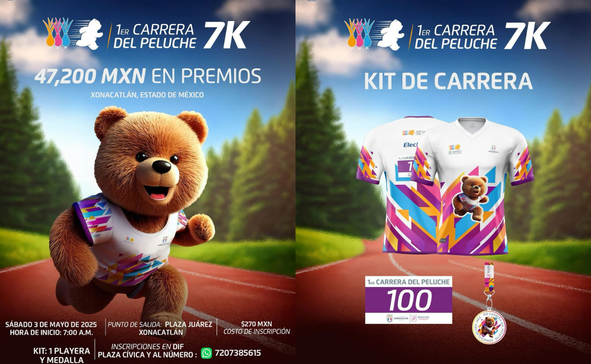 Corredores de todas las edades podrán participar en la "Carrera del Peluche 7K" en Xonacatlán el 3 de mayo. Foto: Especial