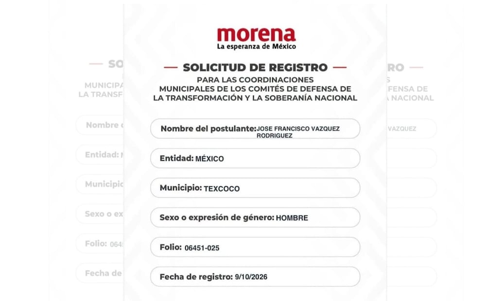 A través de sus redes sociales, el legislador compartió su constancia de registro y un mensaje de compromiso con el municipio. Foto Especial