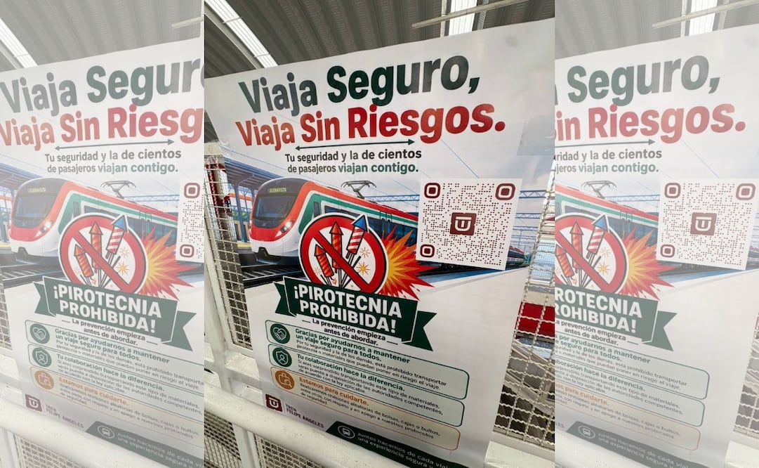 Fueron colocadas lonas para informar a los usuarios sobre la prohibición de transportar pirotecnia. Foto Alejandro Vargas / El Universal