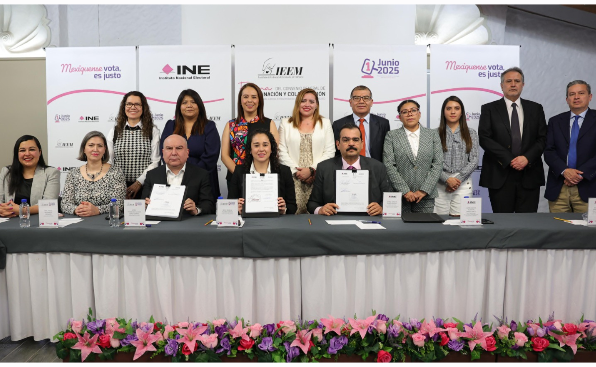 Convenio histórico. IEEM e INE formalizan su colaboración para el Proceso Electoral Judicial Extraordinario 2025. Foto: Especial