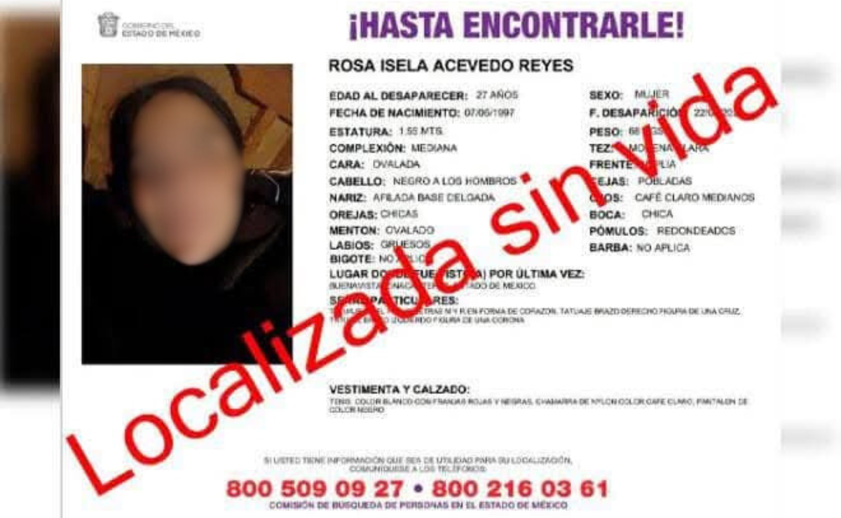 Rosa Isela, de 27 años, fue encontrada sin vida en Calimaya tras días de búsqueda