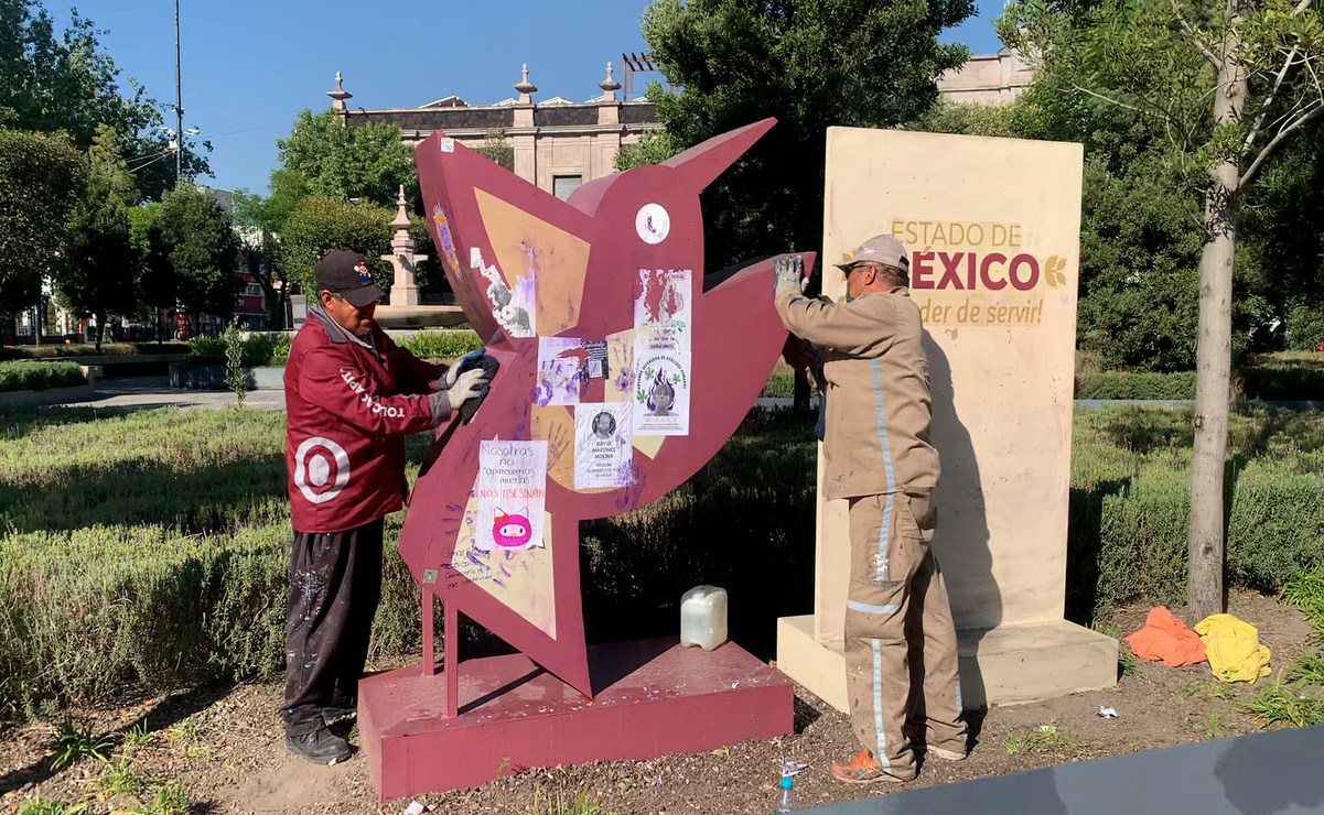 Un equipo de aproximadamente 10 trabajadores iniciaron con un operativo especial de limpieza en calles y espacios públicos. Foto: Sergio García / El Universal Estado de México
