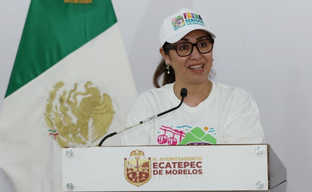 La alcaldesa de Ecatepec, Azucena Cisneros Coss, anunció los detalles de la jornada masiva de limpieza en conferencia de prensa. Foto Especial