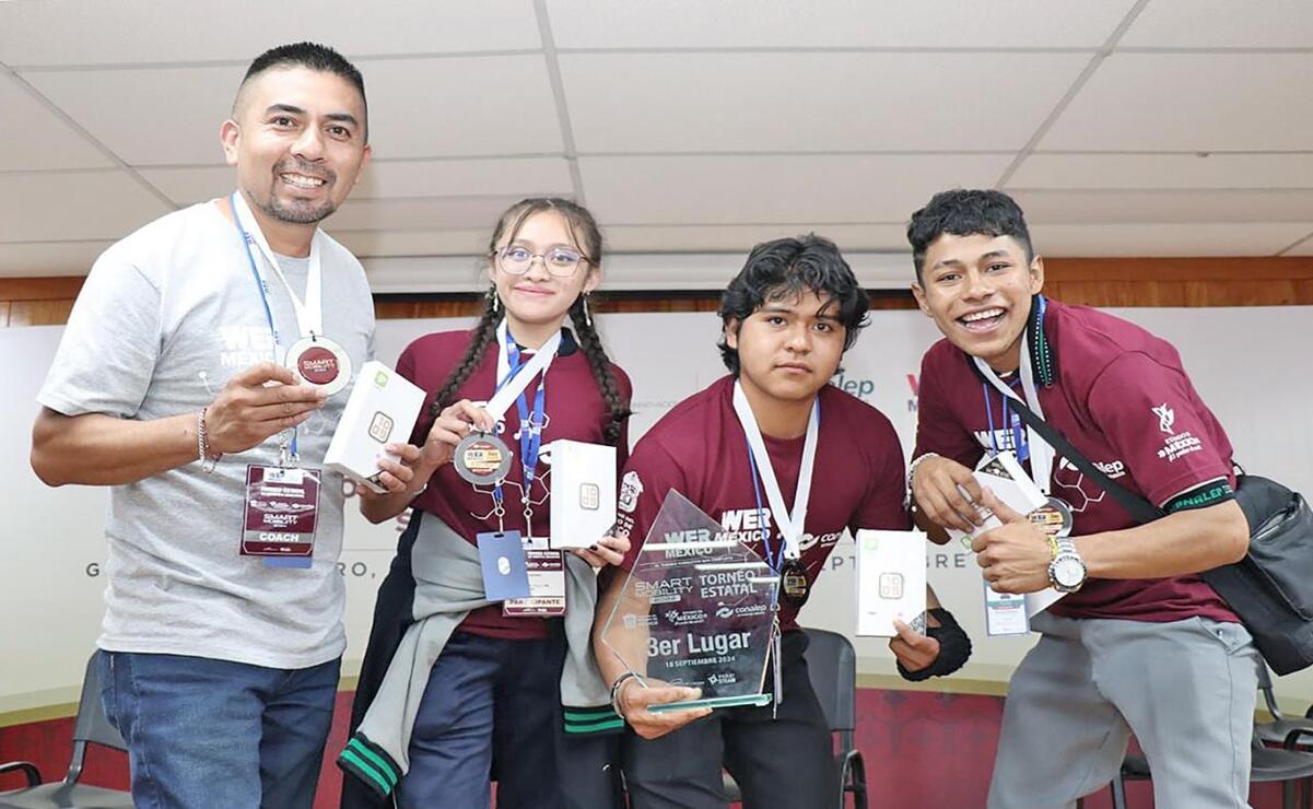 Estudiantes del CONALEP se presentarán en el Torneo Nacional de Robótica Educativa “WER 2024-Smart Mobility”, tras haber ganado otro torneo de robótica. Foto: Especial.