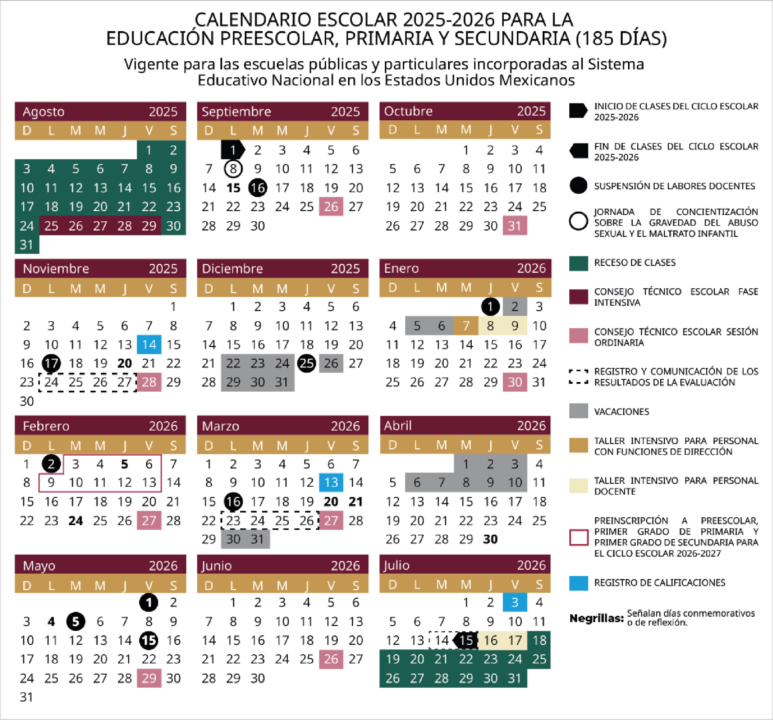 Calendario escolar 2025-2026 para Educación Básica