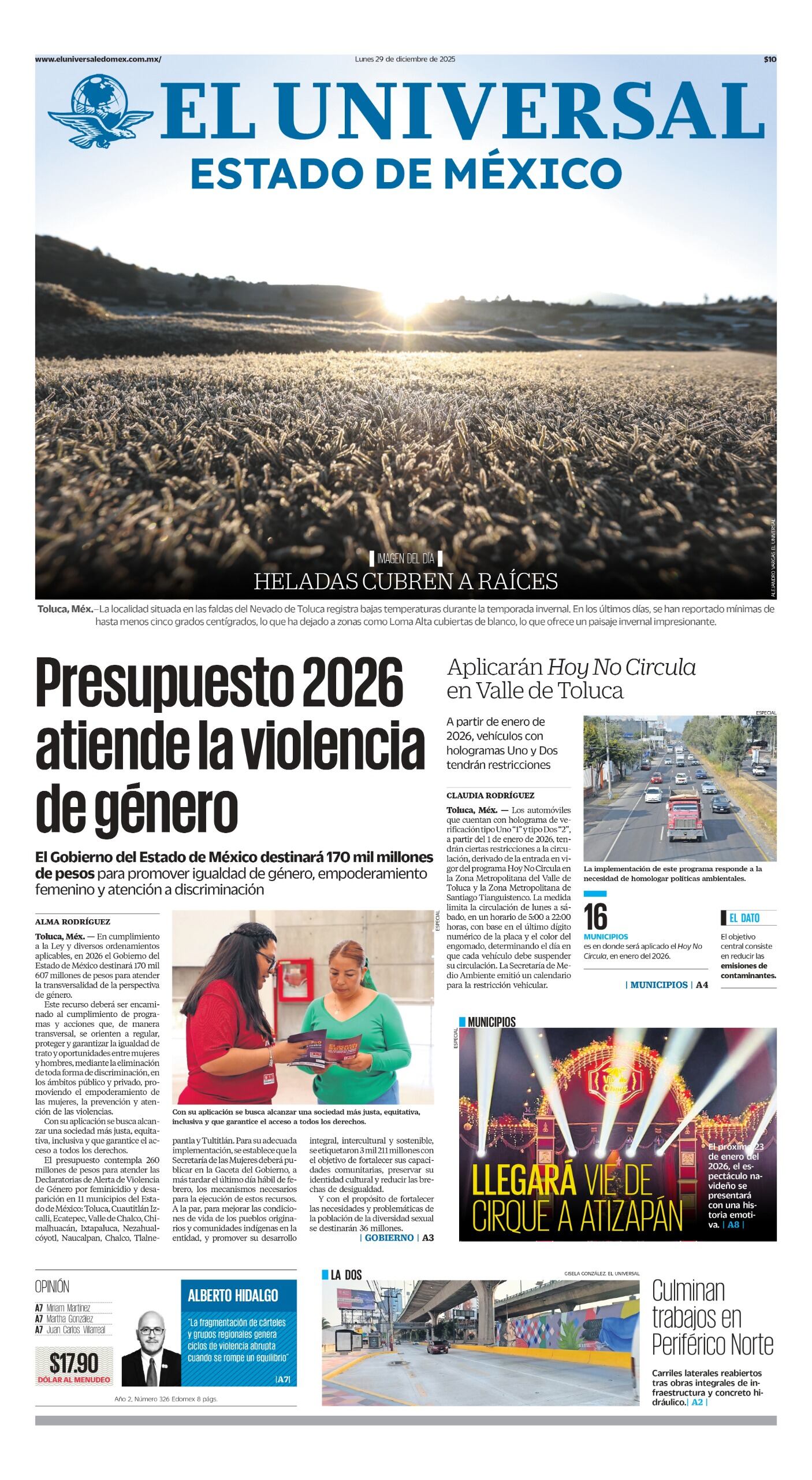 Portada del 29 de diciembre