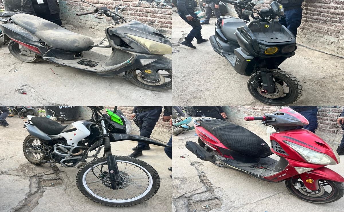 En la colonia La Joya se realizó un cateo en un predio donde hallaron 11 motocicletas desvalijadas. Foto: Especial