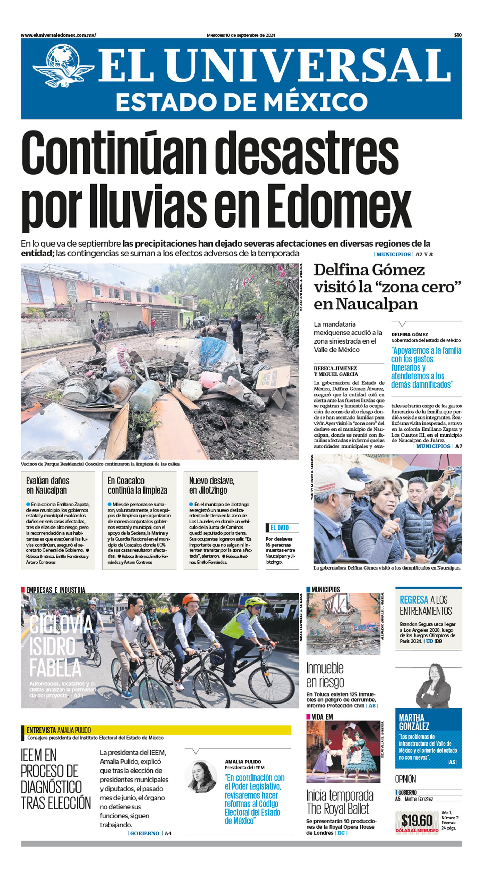 Portada 18 de septiembre de 2024. Foto El Universal Edomex