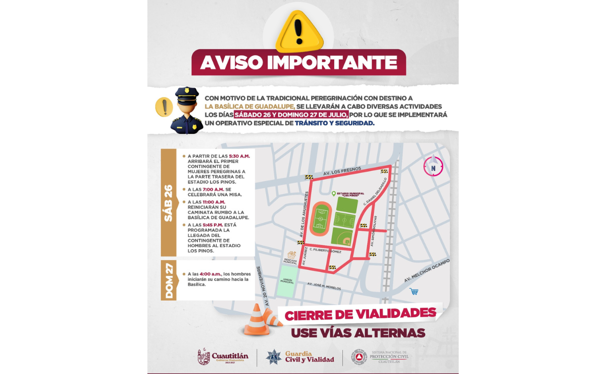 El municipio despliega un operativo especial para recibir y salvaguardar a los miles de peregrinos de Querétaro que se dirigen a la Basílica de Guadalupe. Foto: Especial