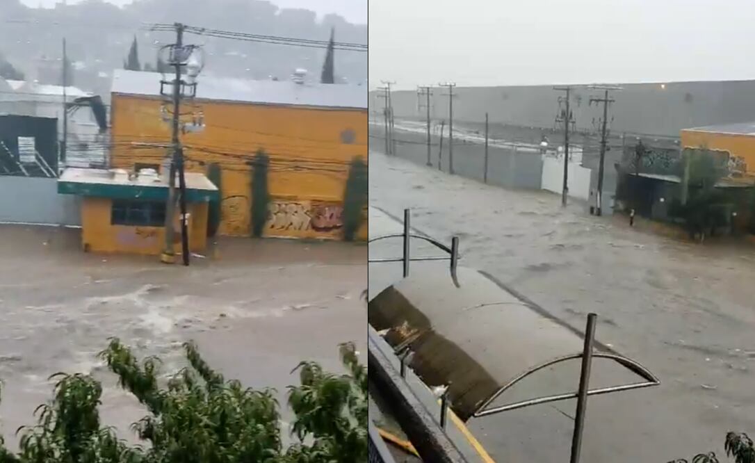 Fuerte lluvia deja varias inundaciones en Tultitlán, como el caso de la avenida Centro Industrial 9.