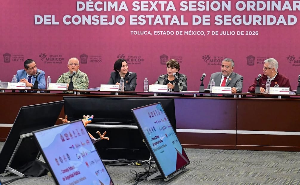 La gobernadora Delfina Gómez Álvarez encabezó la Décima Sexta Sesión Ordinaria del Consejo Estatal de Seguridad Pública en Toluca. Foto Especial