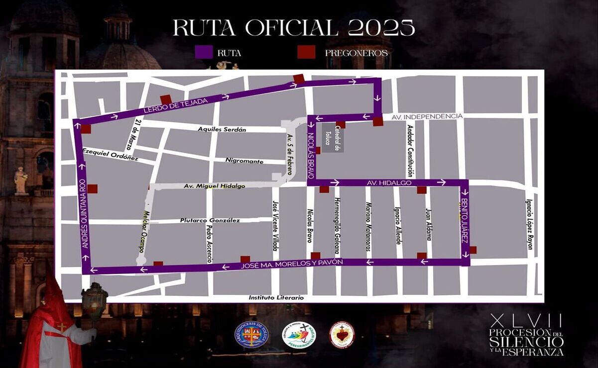 Ruta Procesión del Silencio en Toluca. Foto: Especial