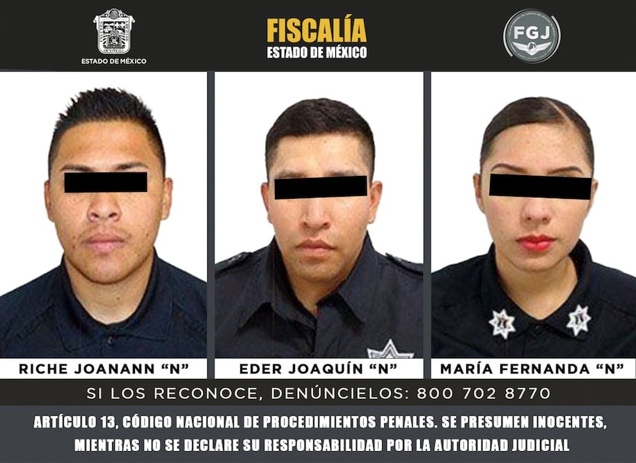 La Fiscalía General de Justicia del Estado de México (FGJEM) informó que los imputados fueron identificados como María Fernanda “N”, Riche Joannan “N” y Eder Joaquín “N”. Foto: especial