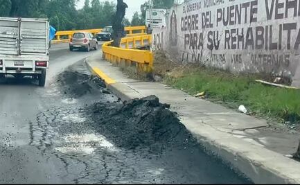 Obra de mala calidad en Teoloyucan : Aparecen baches en puente recién rehabilitado