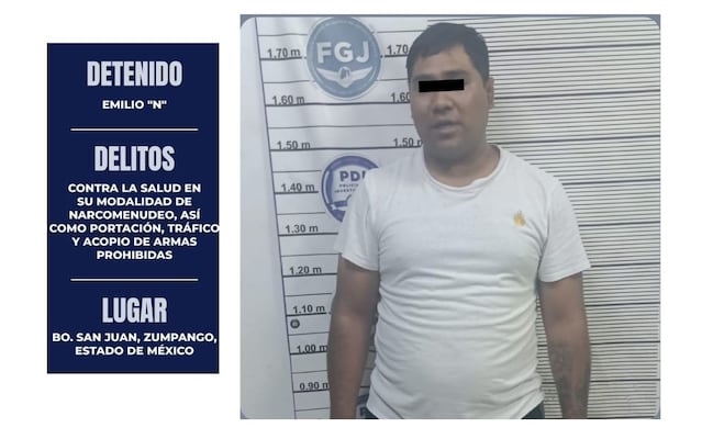 Guardia Civil de Zumpango detiene a sujeto por presuntos delitos contra la salud y portación de arma