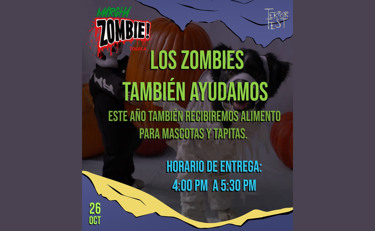 Durante la Marcha Zombie se estarán recibiendo tapas y alimento para mascotas que serán donados a fundaciones. Foto: Marcha Zombie Toluca / FB