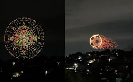 ¡Show de drones en Cuautitlán Izcalli! Se ilumina el cielo con el calendario azteca y un balón
