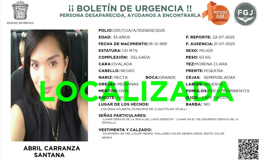 Abril Carranza Santana fue localizada con vida en Guerrero y ya está de regreso con su familia, tras días de incertidumbre. Foto: Especial