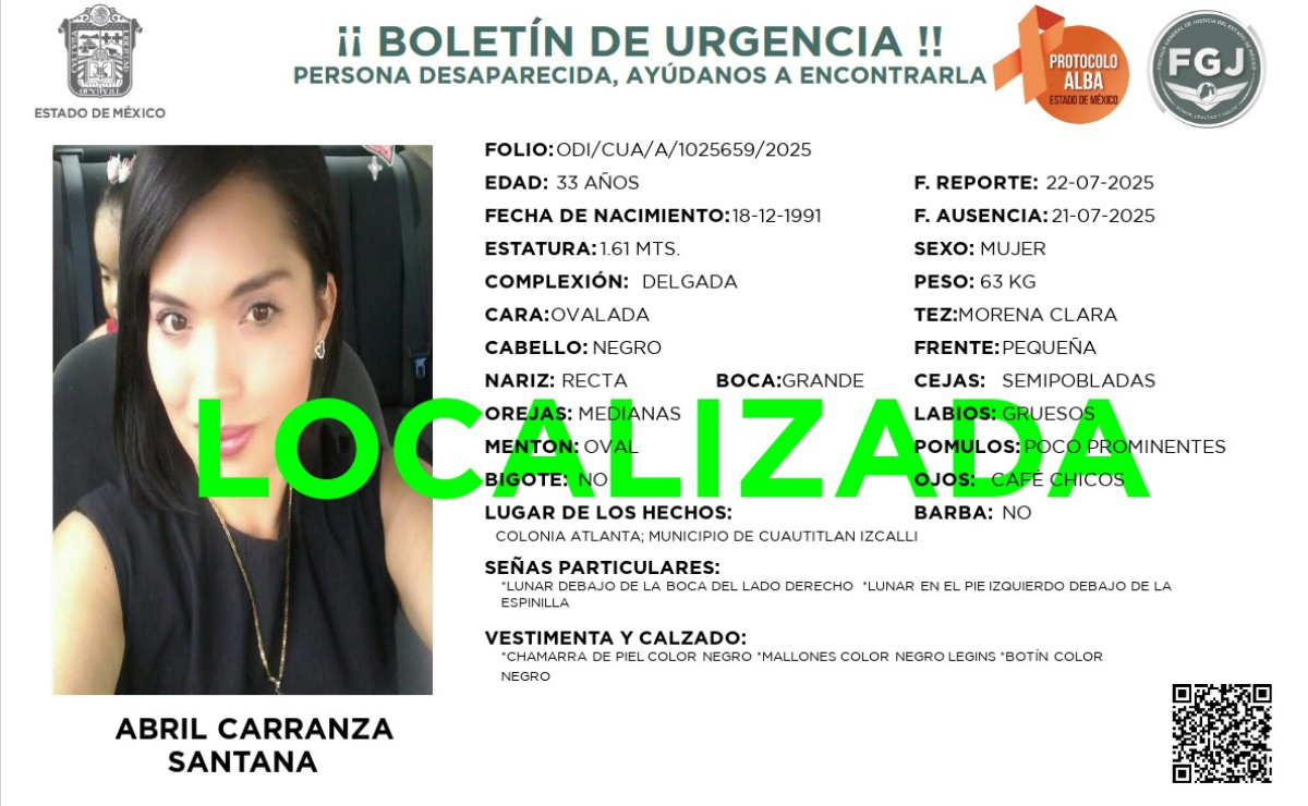 Abril Carranza Santana fue localizada con vida en Guerrero y ya está de regreso con su familia, tras días de incertidumbre. Foto: Especial