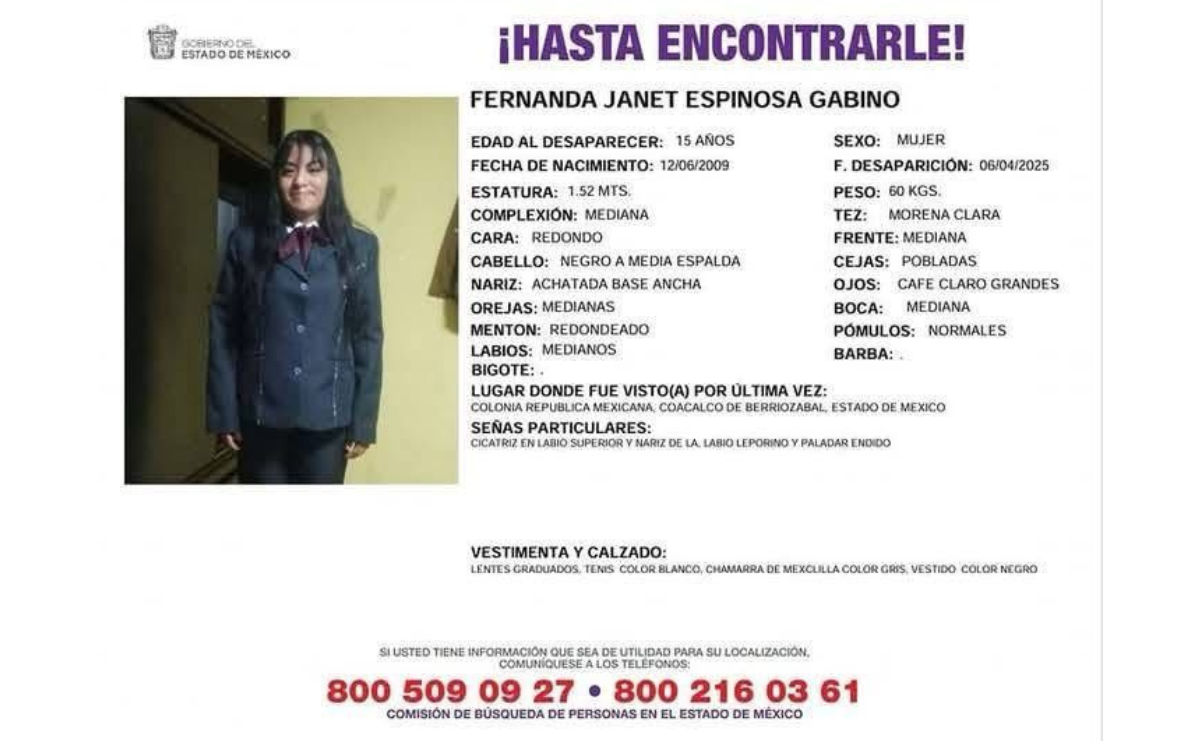Seis mujeres, incluyendo cinco menores de edad, han sido reportadas como desaparecidas en Coacalco entre el 28 de marzo y el 9 de abril. Foto: Especial