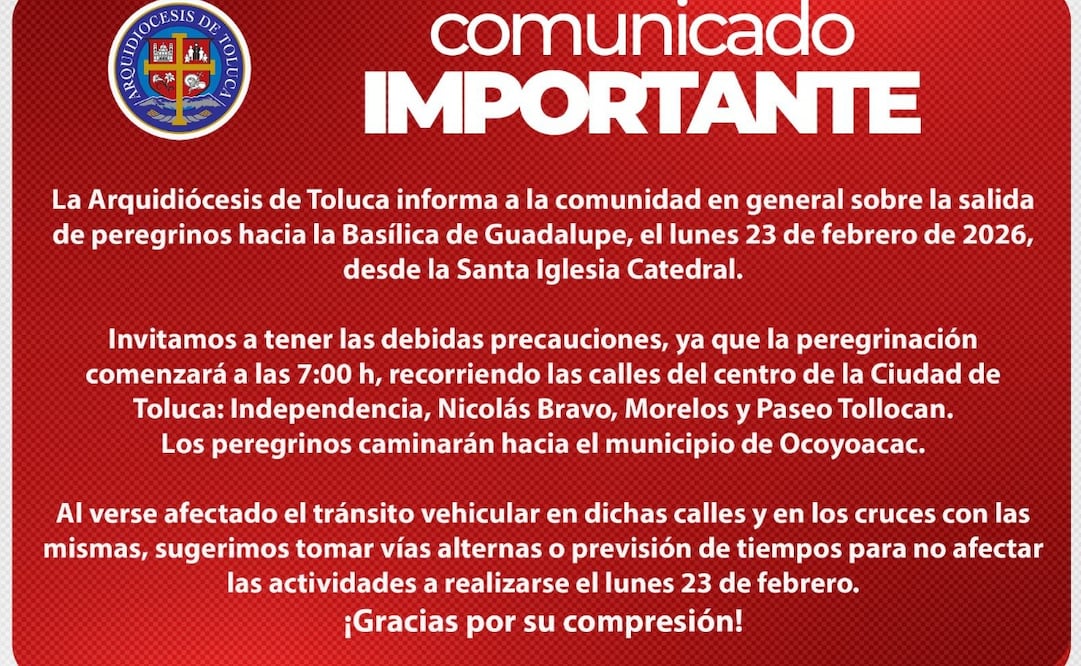 Algunas de las calles por donde caminarán los peregrinos son: Independencia, Nicolás Bravo, José María Morelos y Paseo Tollocan. Foto. Especial