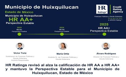 Huixquilucan eleva su calificación crediticia por décimo año consecutivo