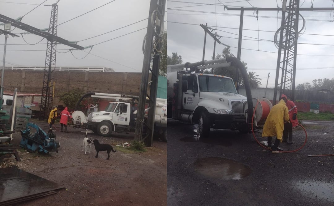 Encharcamientos en Tlalnepantla: Cuadrillas del OPDM y Protección Civil trabajan con equipos vactor para liberar las vialidades afectadas por las lluvias. Foto: Especial
