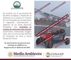 ¡Cuidado! Advierten multas por meter camionetas y vehículos recreativos al Nevado de Toluca