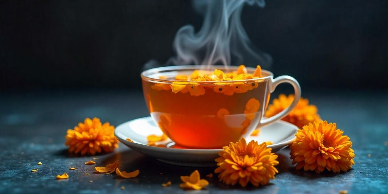 La flor de cempasúchil contiene una variedad de componentes que contribuyen con sus propiedades medicinales. Foto: IA / Freepik