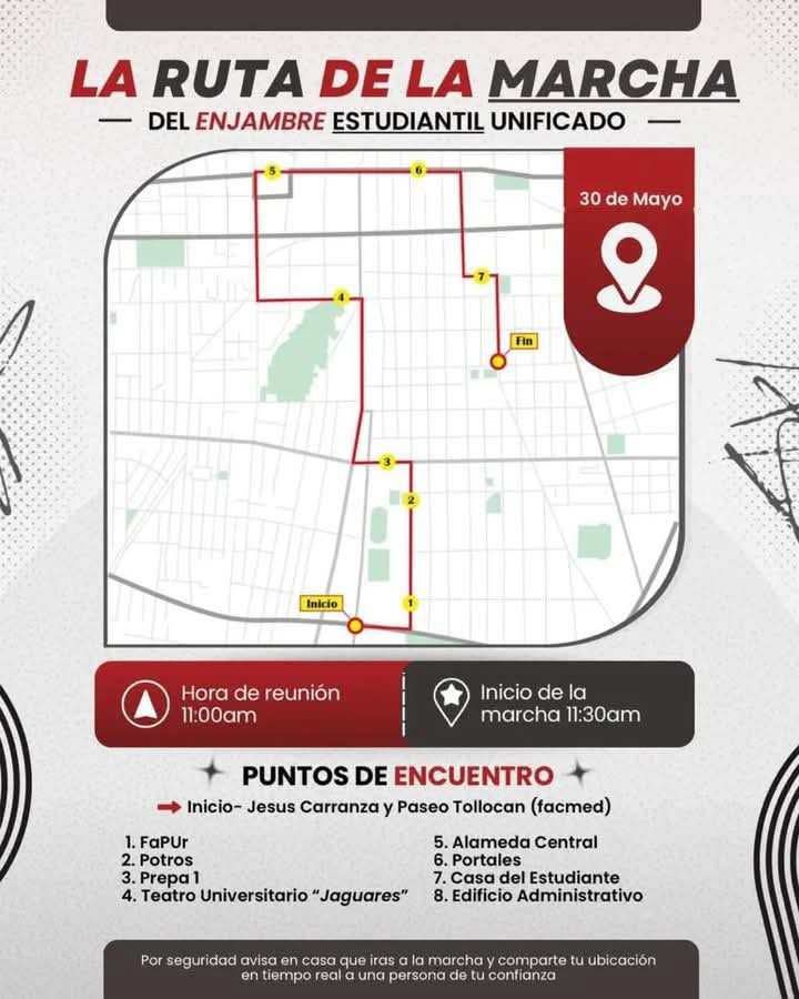 Ruta de la marcha convocada por El Enjambre Estudiantil / Foto Especial