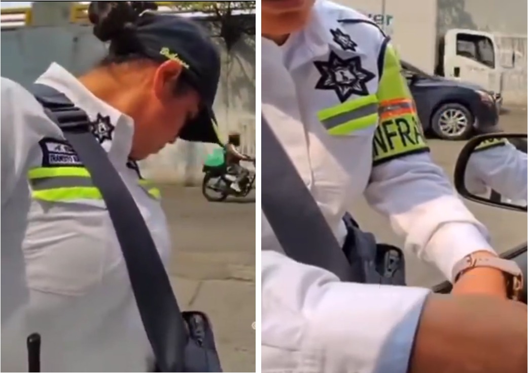 Una de las agentes de tránsito fue captada en video mientras pedía dinero. Foto Especial