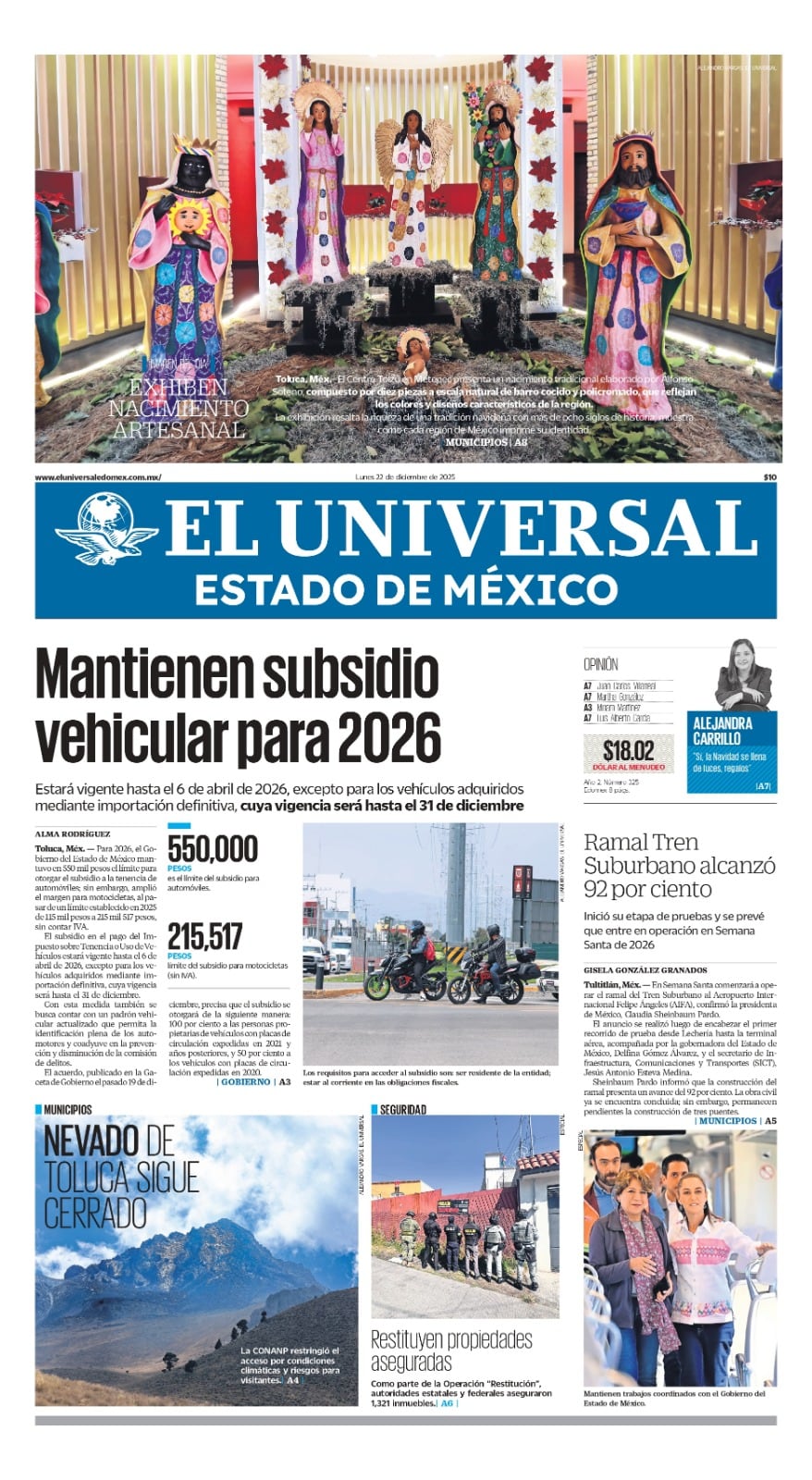 Portada del 22 de diciembre