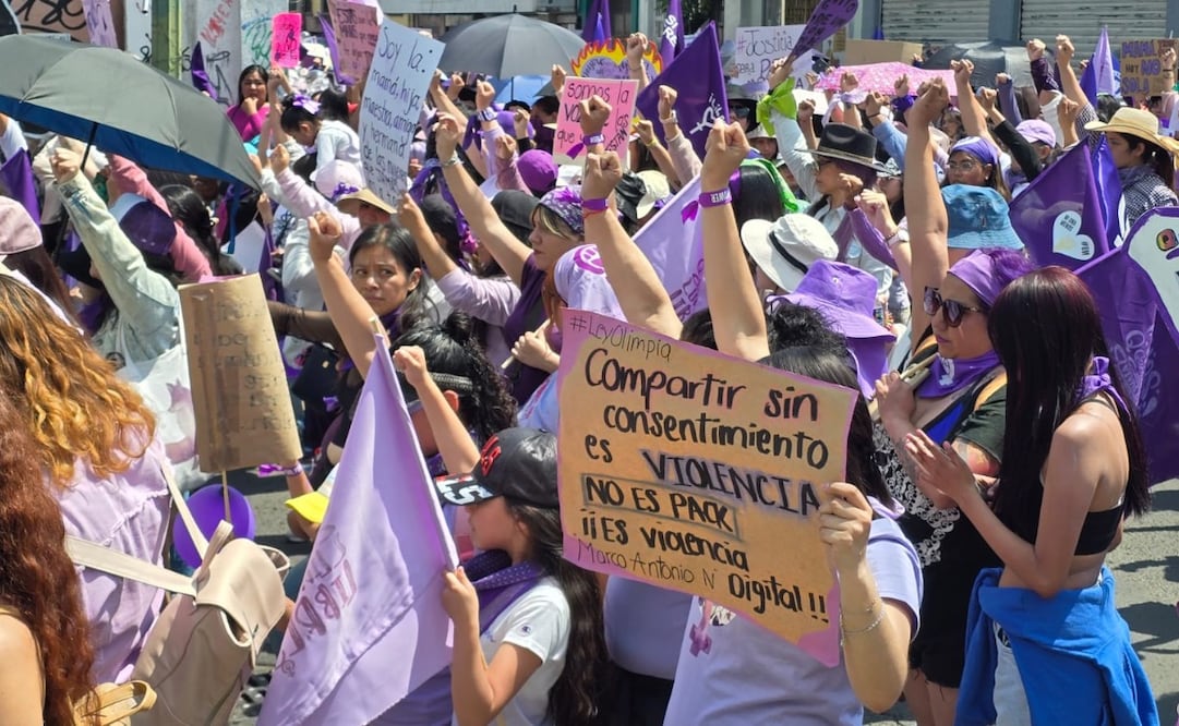 Integrantes de colectivos feministas avanzan por las calles de Toluca en la movilización más numerosa registrada un 8 de marzo. Foto Alejandro Vargas / El Universal